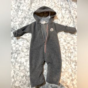 Moncler fleece onesie 3-6 months with hand and foot covers